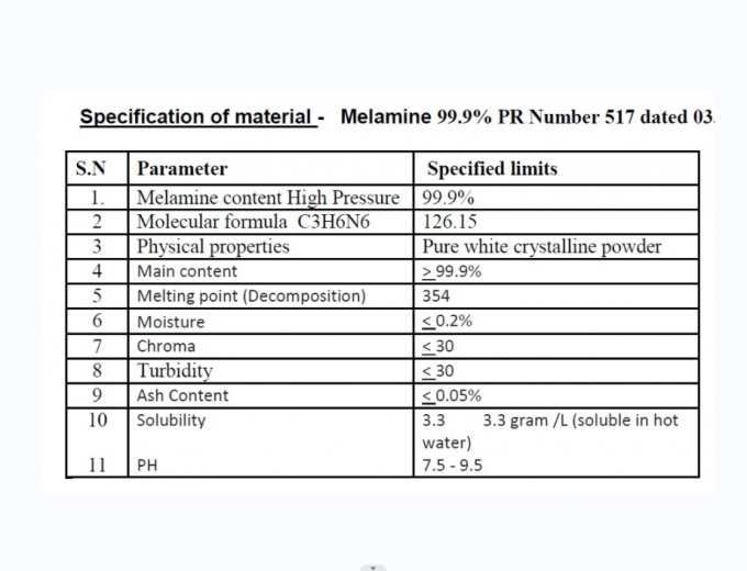 Άσπρη σκόνη ρητίνης 99,8% μελαμινών MSDS για το επιτραπέζιο σκεύος 0