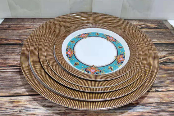 Ανεπαρκές BPA μπλε σχεδιασμός λουλουδιών 12pcs πιάτα και μπολ μελαμίνη σκεύη για δείπνο σετ κάμπινγκ επιτραπέζια σκεύη πλυντήριο πιάτων ασφαλές